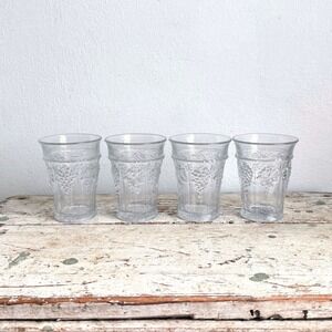 Vintage Clear Pressed Glass Grape Vine Tumblers Set of 4 Embossed Juice CSGA